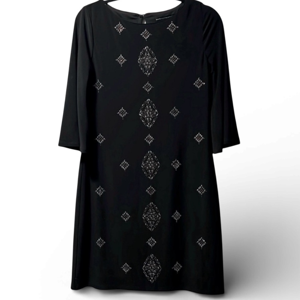 White House Black Market Embellished Black Shift Dress Sequins Sz S EUC Classic - Picture 2 of 9